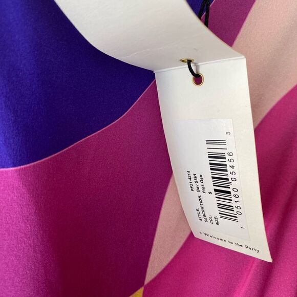Retrofete Gav Silk Skirt bright print high slit geometric midi wrap Revolve S - Picture 7 of 14